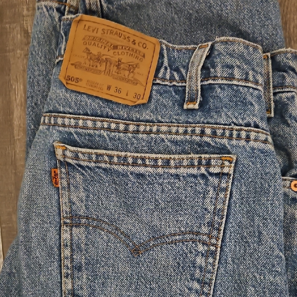 Vintage 90s Levi's 505 Regular Fit Straight Leg Jeans Orange Tab 36x30